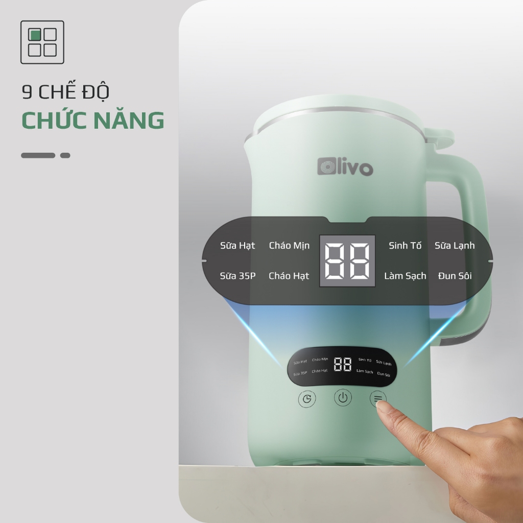 Máy Làm Sữa Hạt OLIVO CB1000, Nắp Kính Chống Trào, Tạm Dừng Khi Nấu, 880W-1.0Lit, Hàng Chính Hãng