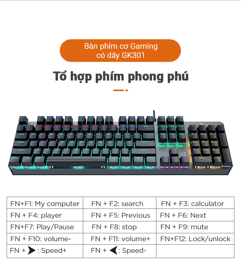 Bàn Phím Cơ Gaming Sothing Lecoo GK301, Hiệu Ứng LED Chơi Game Cho Máy Tính- Hàng Chính Hãng