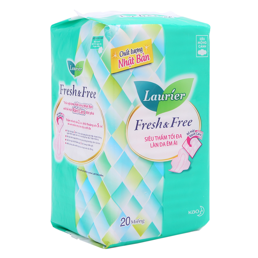 Combo 3 Băng Vệ Sinh Laurier Fresh &amp; Free Siêu Mỏng Cánh - 20 Miếng