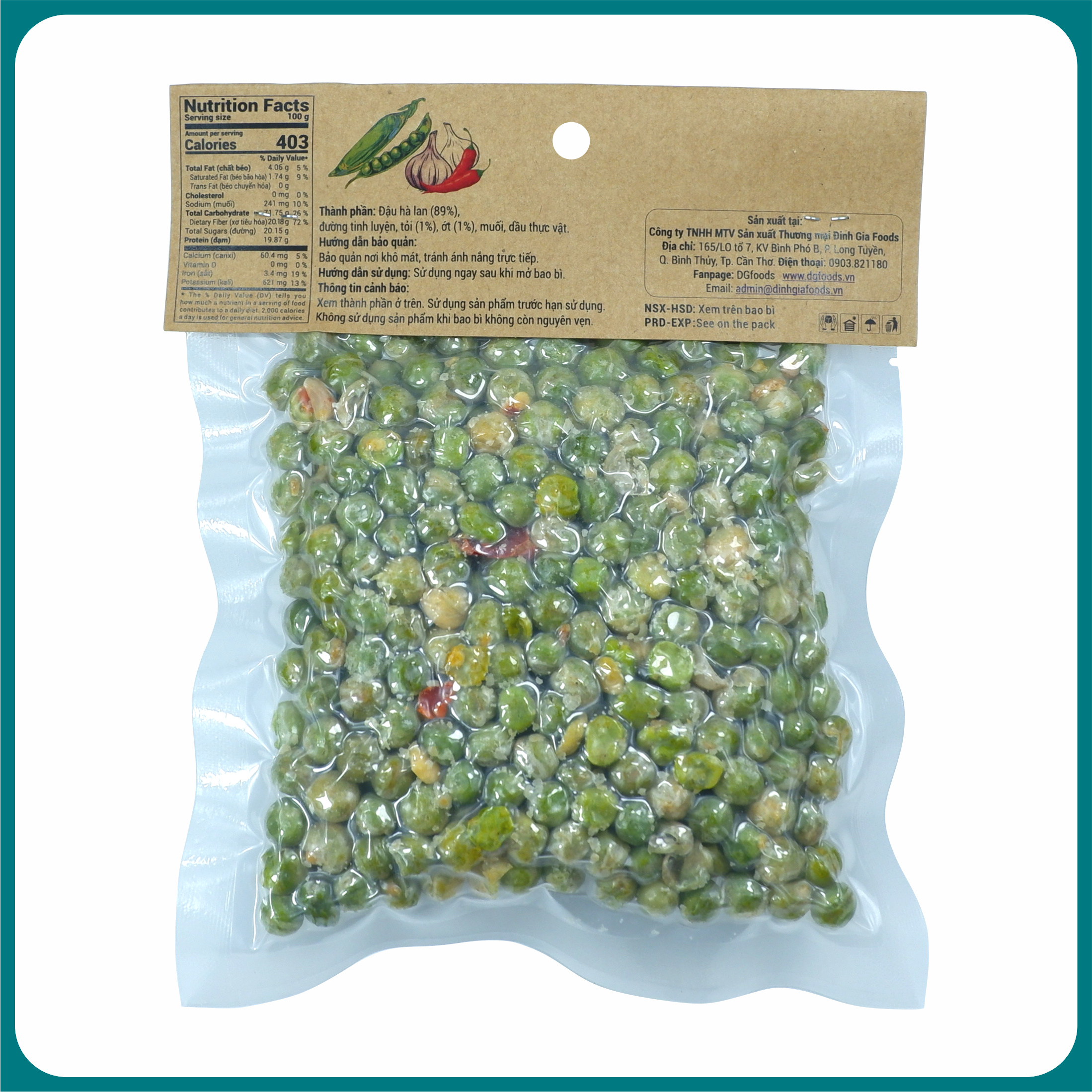 Đậu hà lan tỏi ớt 100g DGfoods/Chili & garlic coated green peas/Non GMO/DGfoods/HVNCLC/HACCP/HALAL/Đặc sản Cần Thơ