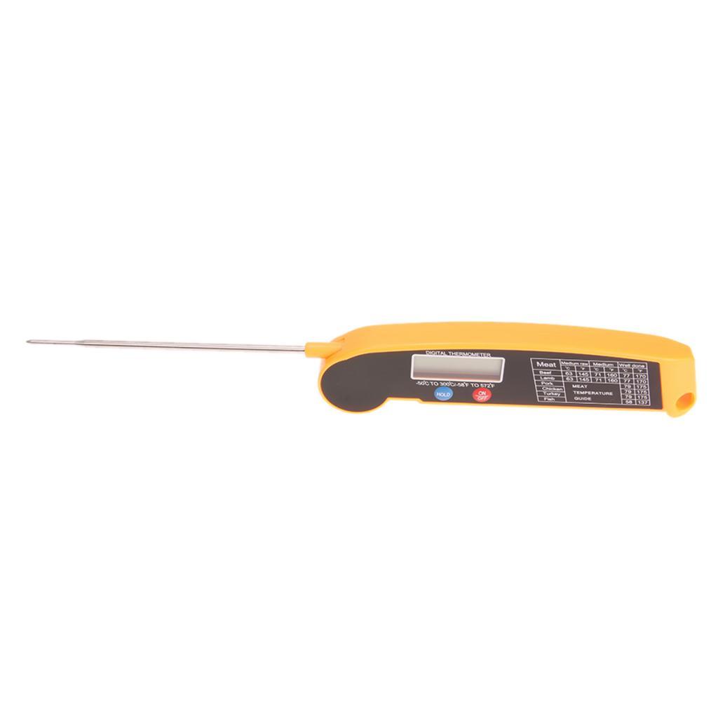 Digital Food Thermometer With Folding Long Probe BBQ Meat Water Milk Smoker Household Cooking Temperature Tools Black Yellow