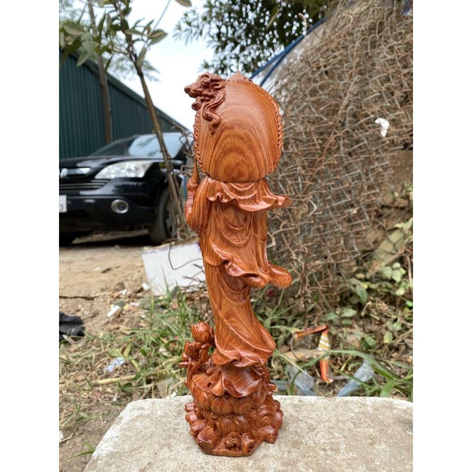Tượng phật bà quan âm bồ tát bằng gỗ hương đá liền khối kt 30×9×10cm