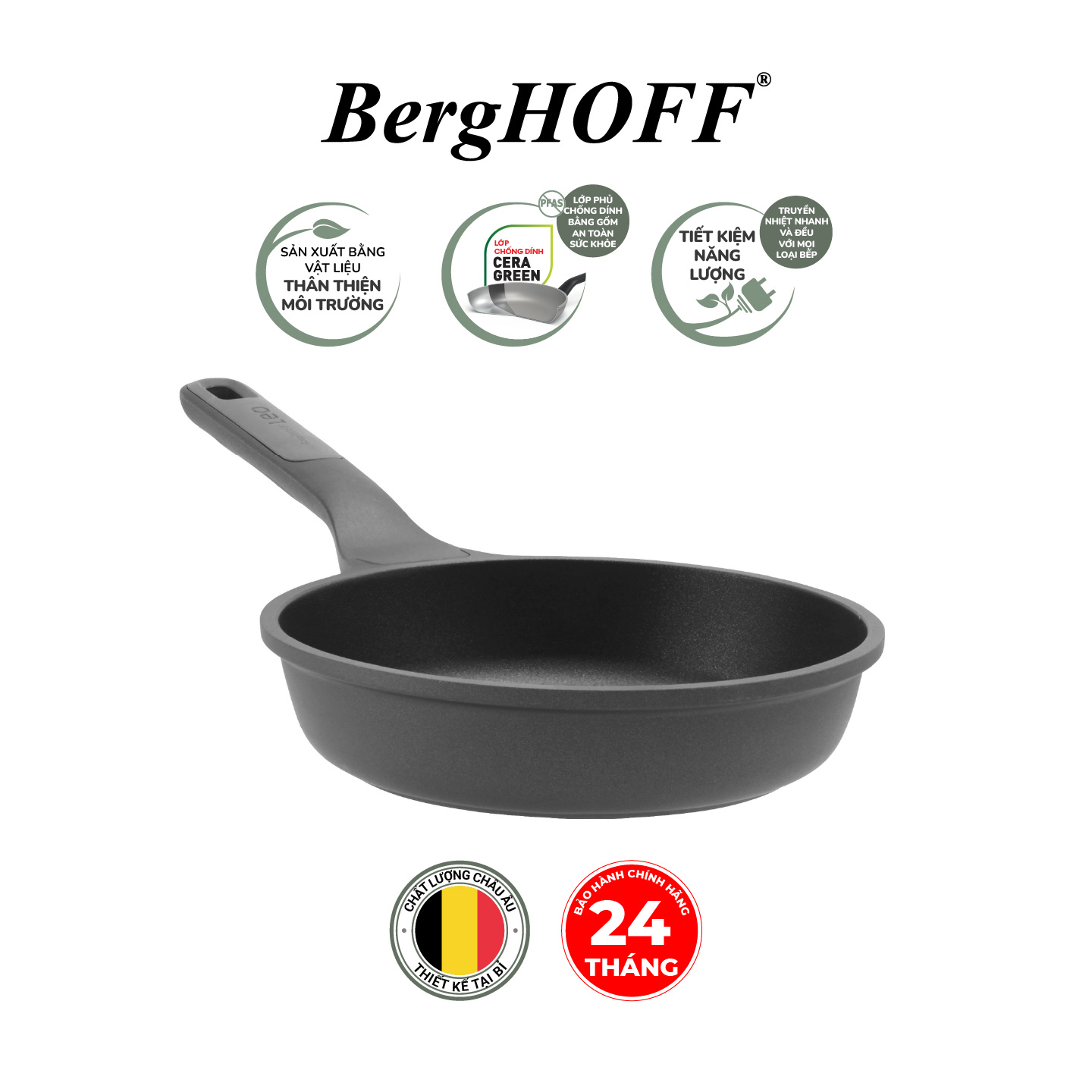 Chảo chống dính Berghoff Stone+ 20cm 24cm 28cm - Hàng chính hãng, bảo hành 24 tháng