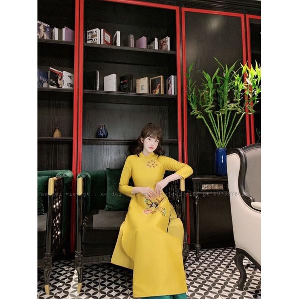 Áo dài taptta cao cấp đẹp họa tiết hoa thêu chuẩn xin. hàng thiết kế