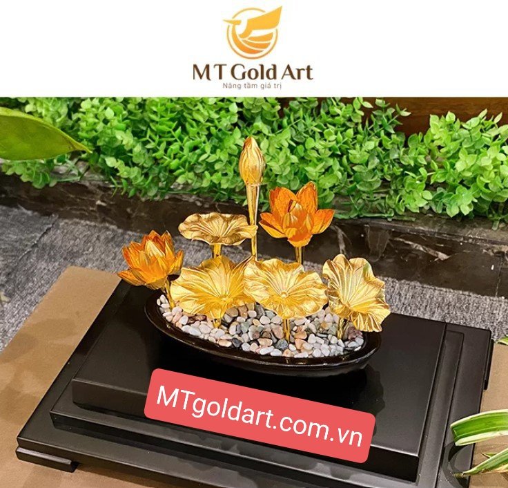 Chậu hoa sen dát vàng MT Gold Art- Hàng chính hãng, trang trí nhà cửa, quà tặng dành cho sếp, đối tác, khách hàng.