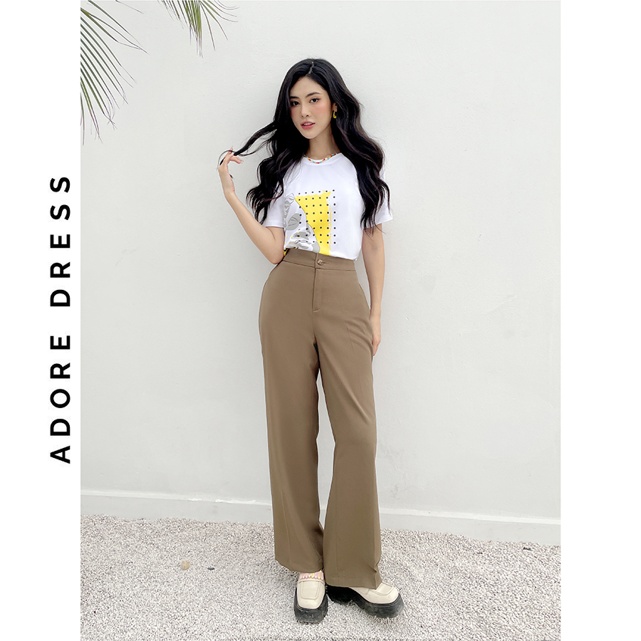 Quần Culottes casual style tuytsy trơn nâu ánh rêu  và đen 321TR2003 ADORE DRESS