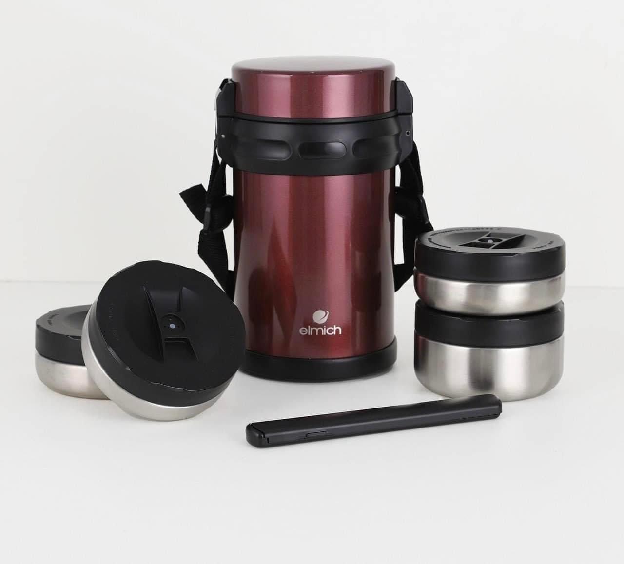 Hộp Cơm Giữ Nhiệt văn phòng Inox 304 EL-8294 , Dung tích 2000ml, Có Túi Đựng và Hộp Đũa Kèm Theo)