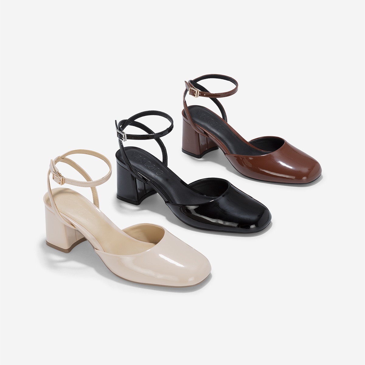 Giày bít mũi tròn block heel phối ankle strap - BMN 0657