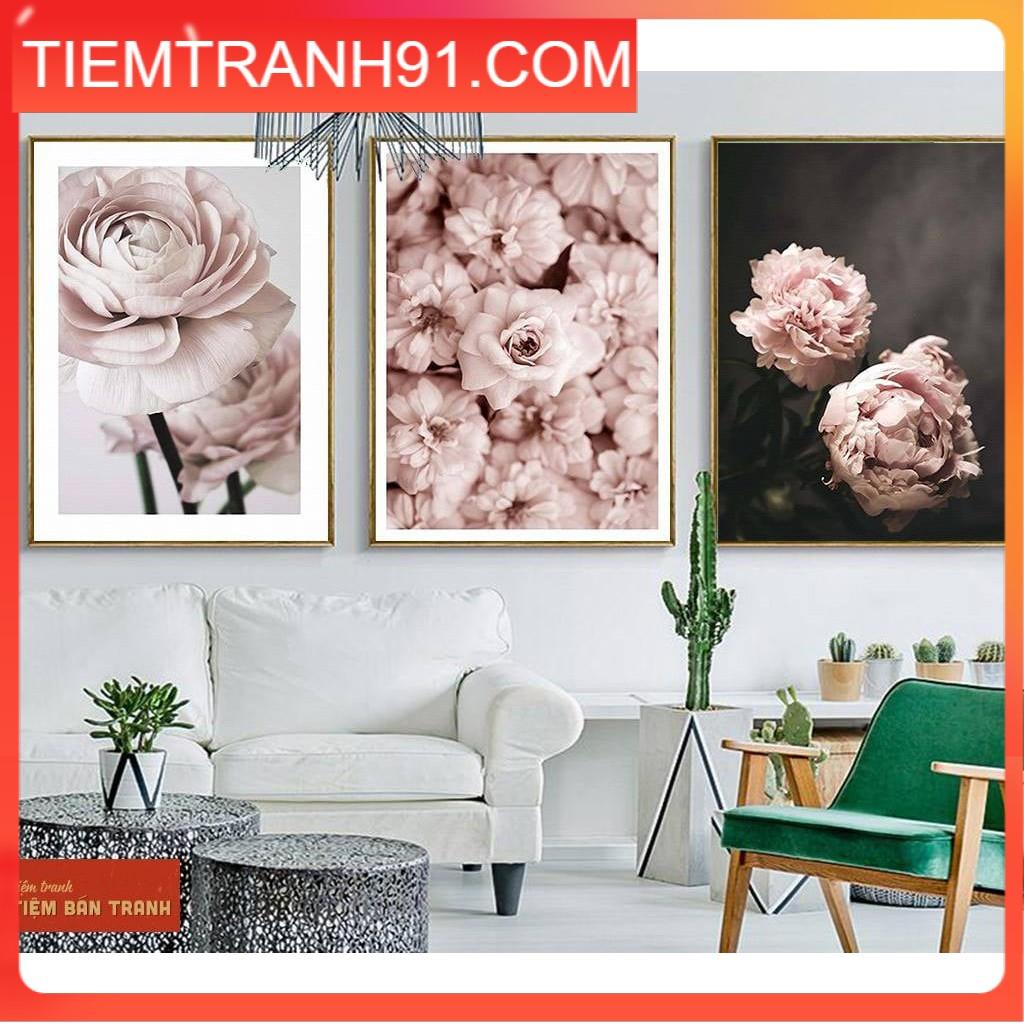 Bộ 3 TRANH TREO TƯỜNG PHÒNG NGỦ TIỆM TRANH 9116 Mẫu tranh canvas hoa lá trang trí phòng ngủ, đặt in theo mẫu yêu cầu