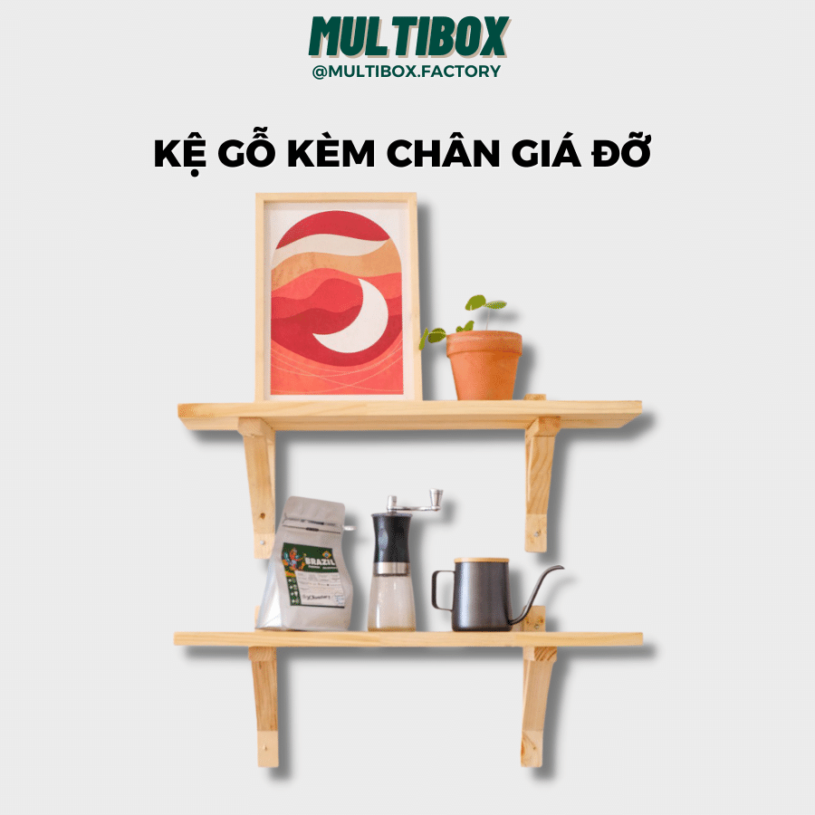 Bộ Kệ Gỗ Trang Trí Gắn Tường MultiBox/ Đợt Thanh Kệ Gỗ Kèm 2 Ke Góc Giá Đỡ Trang Trí Nhà Cửa