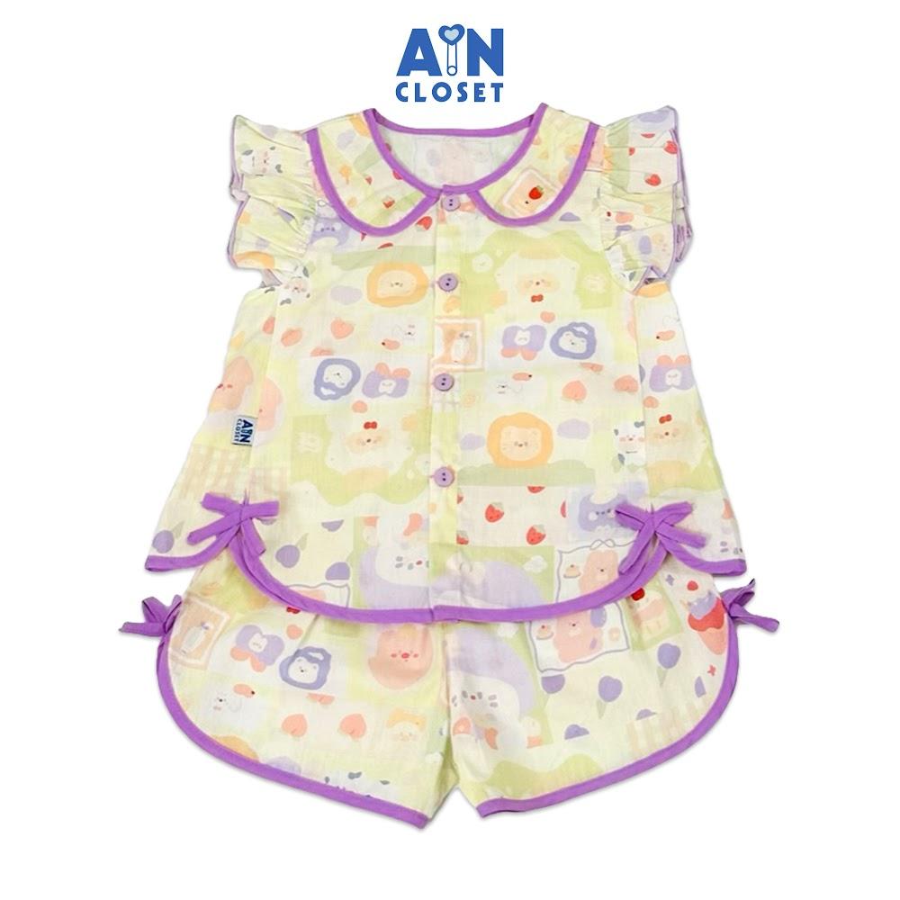 Bộ quần áo Ngắn bé gái họa tiết Sư Tử Viền Tím cotton - AICDBGCDX1P8 - AIN Closet