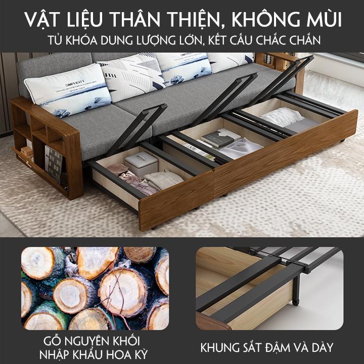 Giường Sofa Gấp Gọn Thành Ghế Tay Gỗ Khung Kim Loại Chịu Lực Sơn Tĩnh Điện Có Ngăn Chứa Đồ Tiện Ích