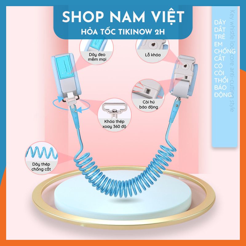 Dây Dắt Chống Lạc Bảo Vệ Bé Có Còi, Lõi Thép, Có Khóa, Dây Phản Quang