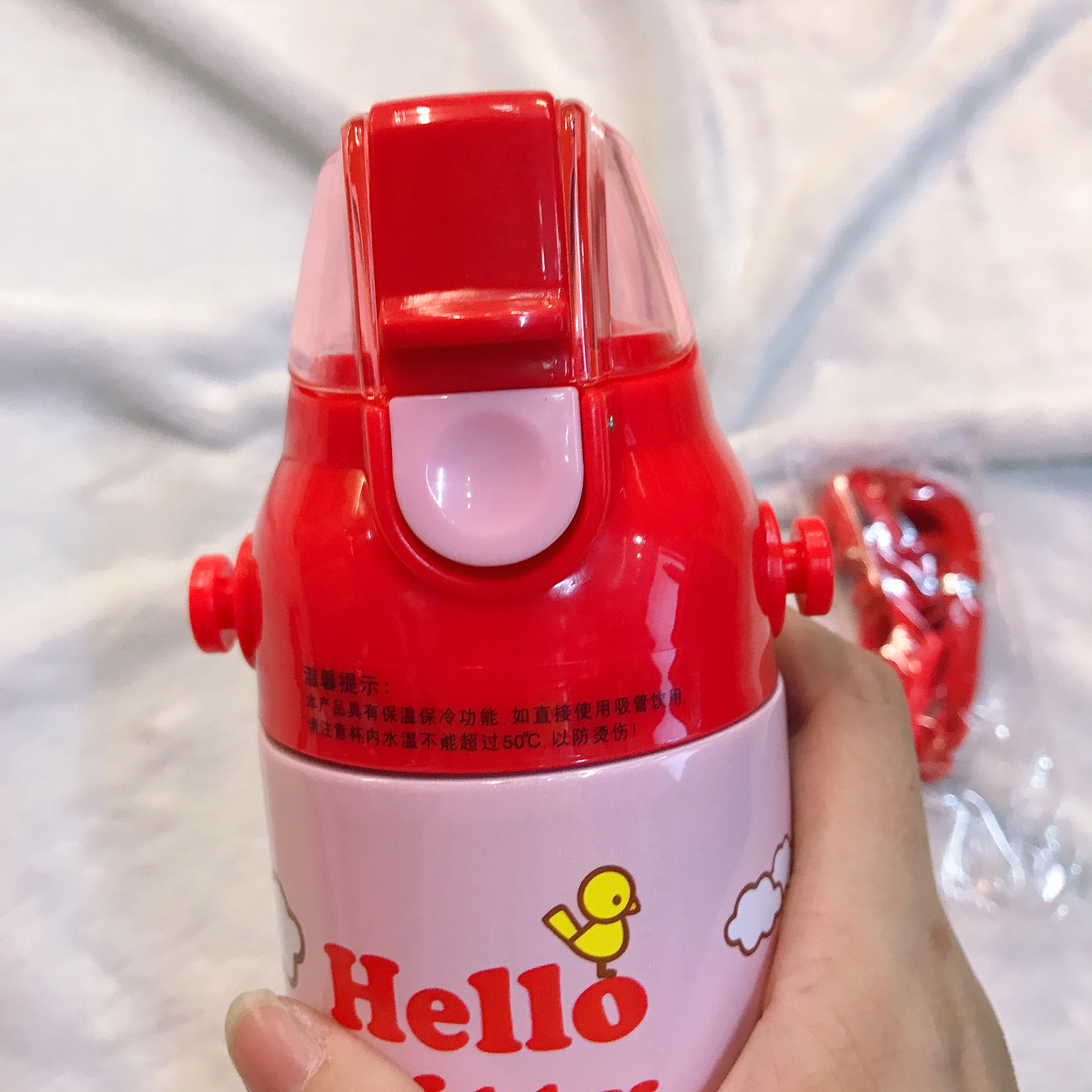 Bình nước giữ nhiệt hình mèo Kitty tưới cây nắp trong suốt màu đỏ cho trẻ em, bé gái -  - KT3654D