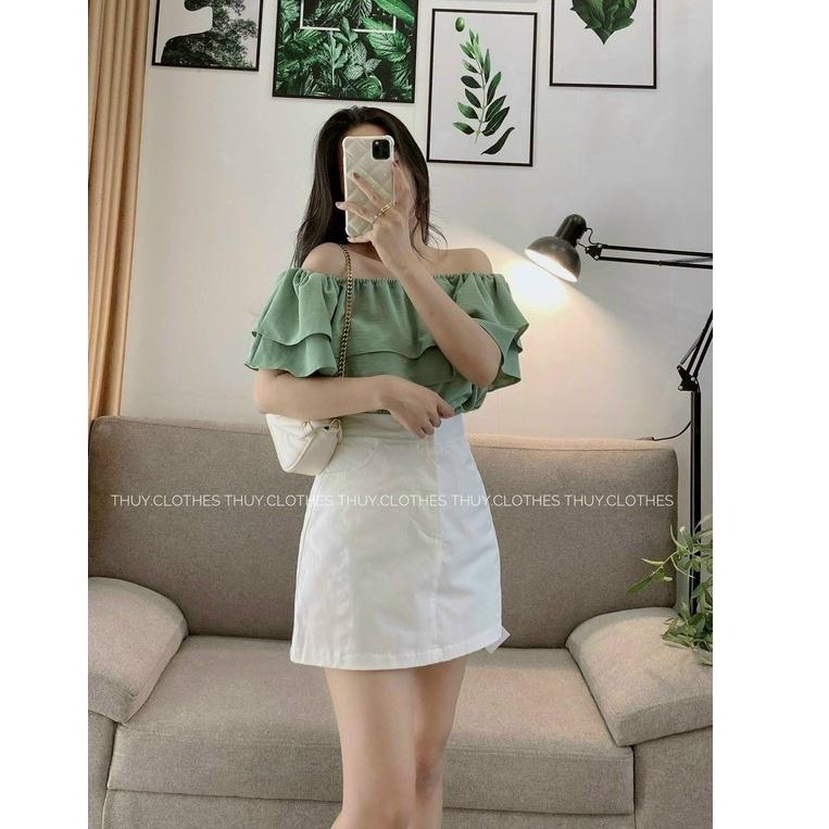 Sét áo trễ vai bèo tầng và chân váy siêu xinh