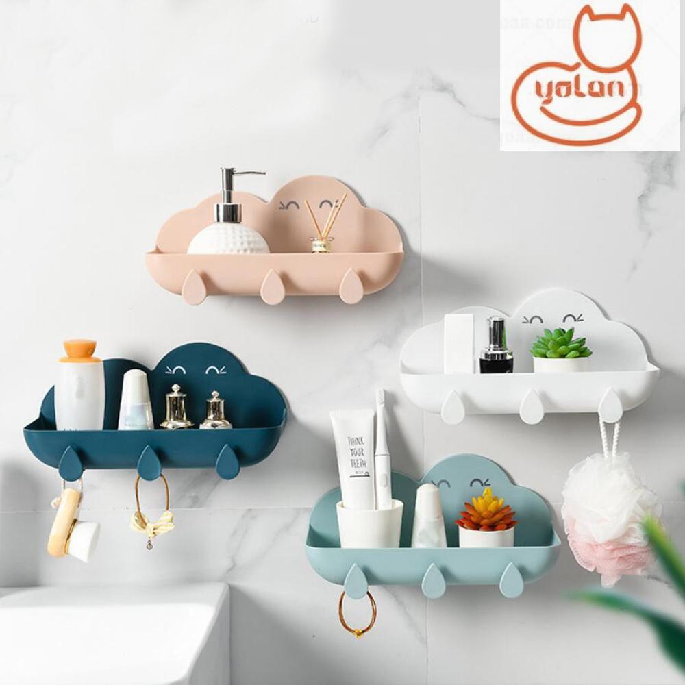 ☆YOLA☆ Toilet Shower Shelves Cloud Shape Adhesive Hook Storage Rack Wall-Mounted Organizer Non-Marking Paste Multifunctional Punch Free Bathroom Accessories/Multicolor