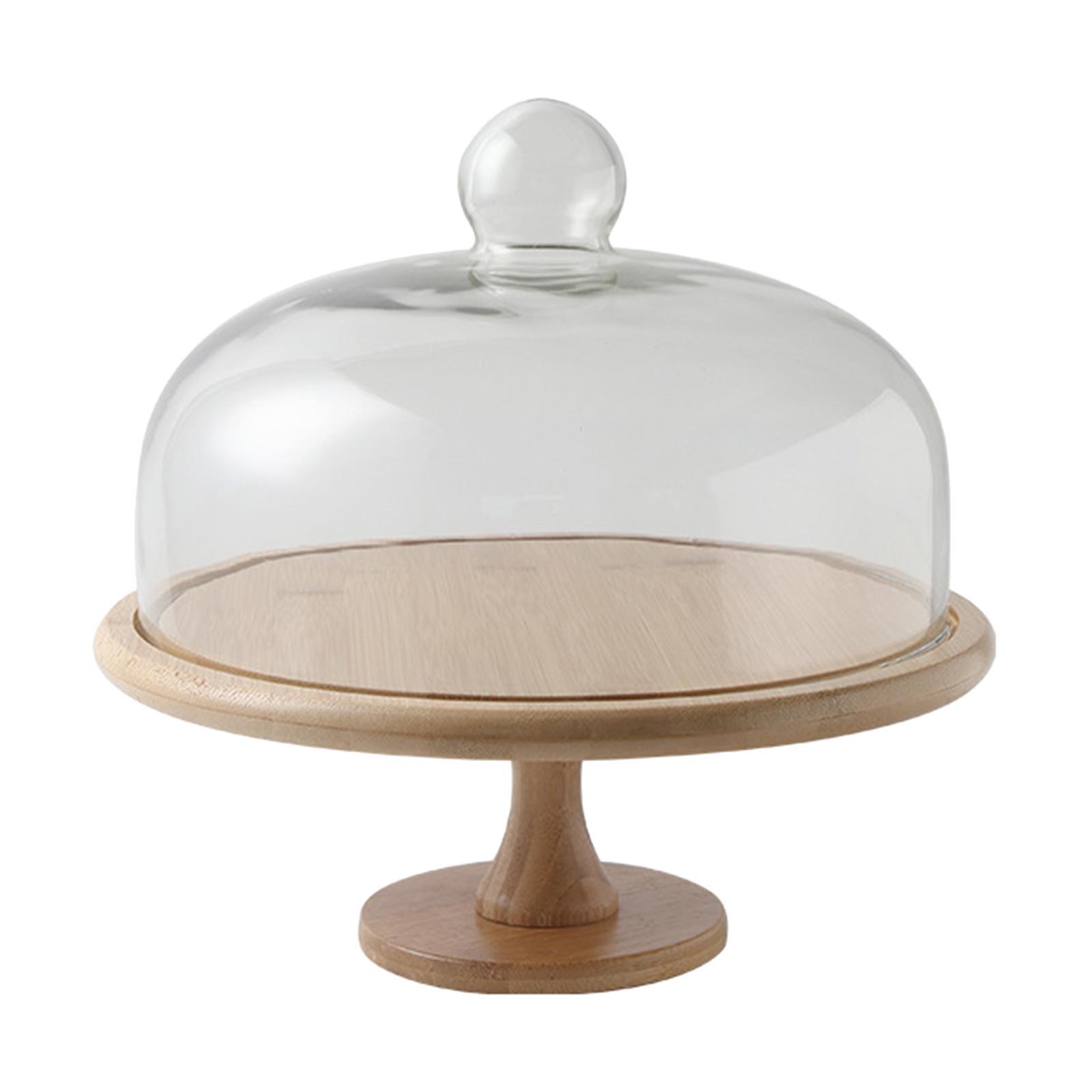 Wooden Serving Tray with Glass Cover Breakfast Food Cake Serving Platter