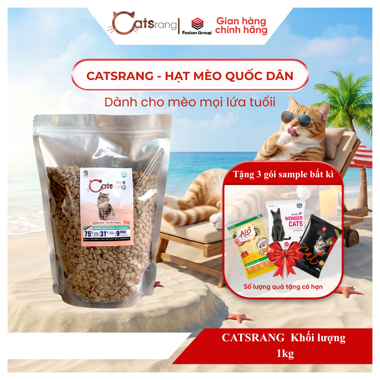 Hạt Catsrang 5kg cho mèo , hạt cho mèo mọi lứa tuổi túi 1kg thức ăn khô