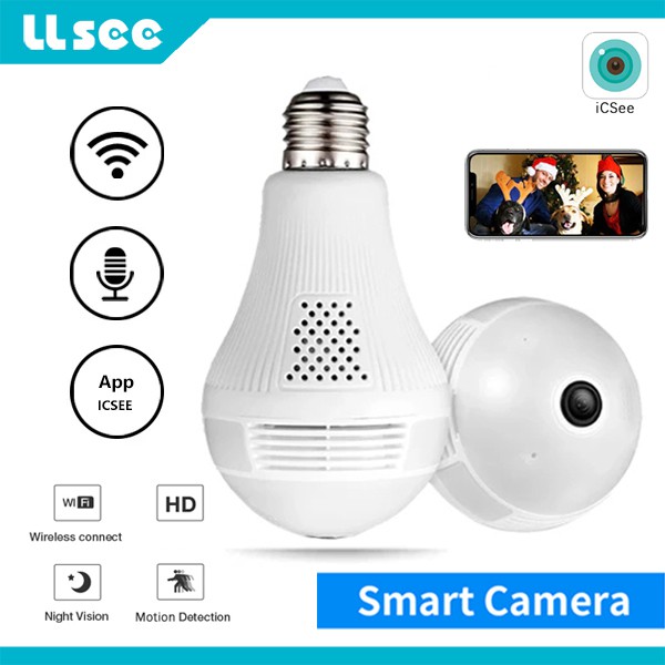 Camera IP WIFI ICSEE 2.0 Megapixel Tích Hợp Bóng Đèn Led Sáng - Quan Sát Toàn Cảnh 360° - Không Có Góc Khuất - Đàm Thoại 2 chiều