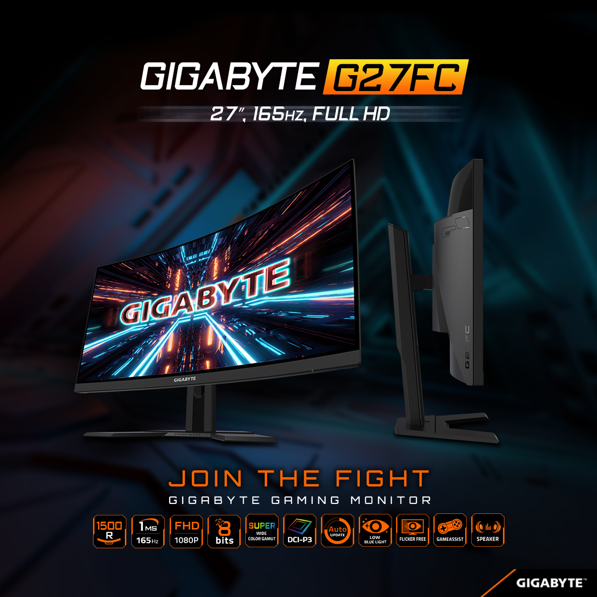 Màn Hình Cong 1500R Gaming Gigabyte G27FC 27'' FullHD 1ms 165Hz VA Cong Stereo Speaker - Hàng Chính Hãng