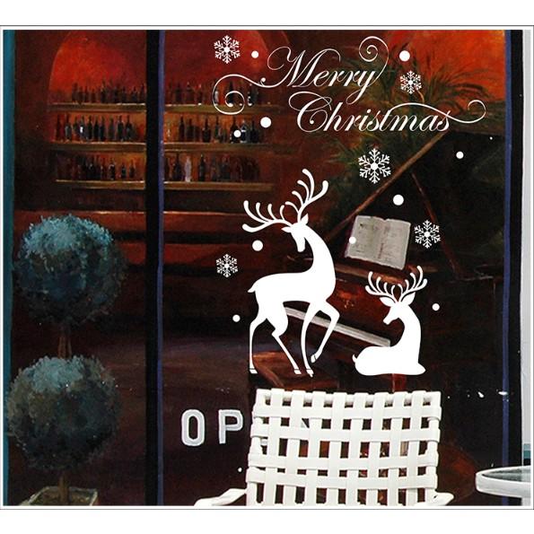 Decal trang trí tường Noel - Đôi Nai Trắng quyến rũ mùa giáng sinh