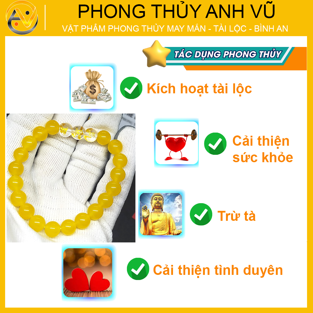 Vòng mã não vàng tam hợp hợi mão mùi đã khai quang - size 8 10ly cho nữ - may mắn tài lộc - Vòng Tam Hợp Anh Vũ