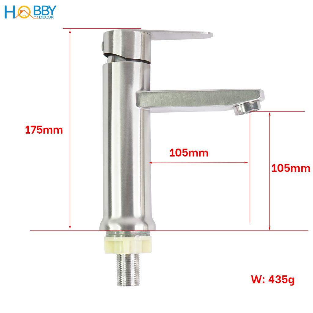 Vòi rửa mặt lavabo lạnh inox 304 Hobby home decor LBL5 kèm dây cấp lạnh 60cm - không rỉ sét