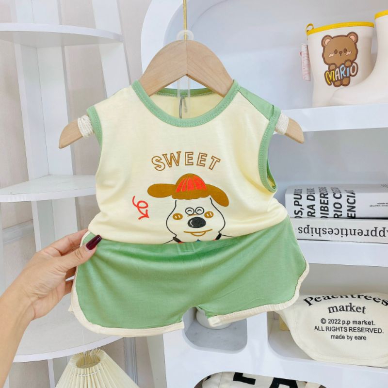 Mẫu đồ bộ ba lỗ thun lạnh cọc tay in hình con vật CUTE