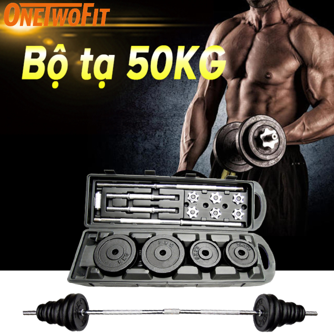 OneTwoFit  Bộ Tạ Tập Tay Tạ Đẩy 50kg tạ tập gym tập thon tay, dụng cụ gym đa năng Tạ tay tạ đẩy OT043PZ
