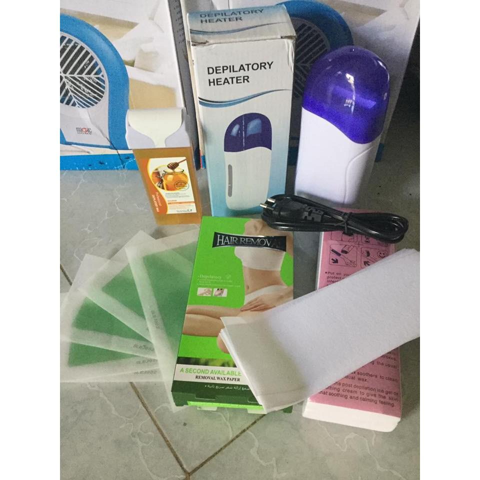 Combo Bộ Máy Wax Lông Depilatory, sáp, giấy kem hộp wax lạnh