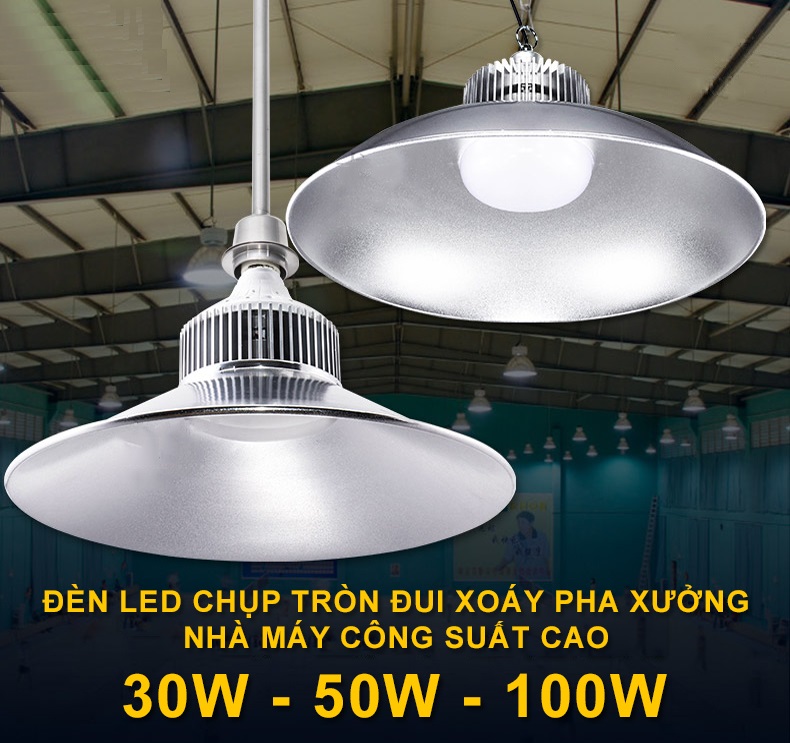 Đèn Led pha xưởng đui xoáy ánh sáng trắng chụp đèn tròn cao cấp