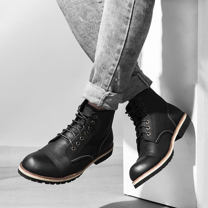 Giày boot nam cổ cao da bò nguyên tấm đế cao su cao cấp, bốt nam cổ cao Da Bò