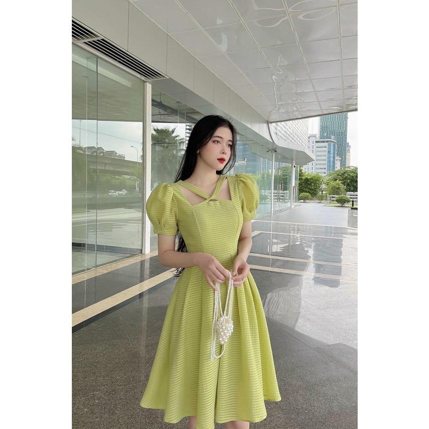 FREE SHIP ĐẦM VÁY NỮ CỔ YẾM TAY NGẮN CHẤT LIỆU XÔ Y MẪU  KIM GIA DS