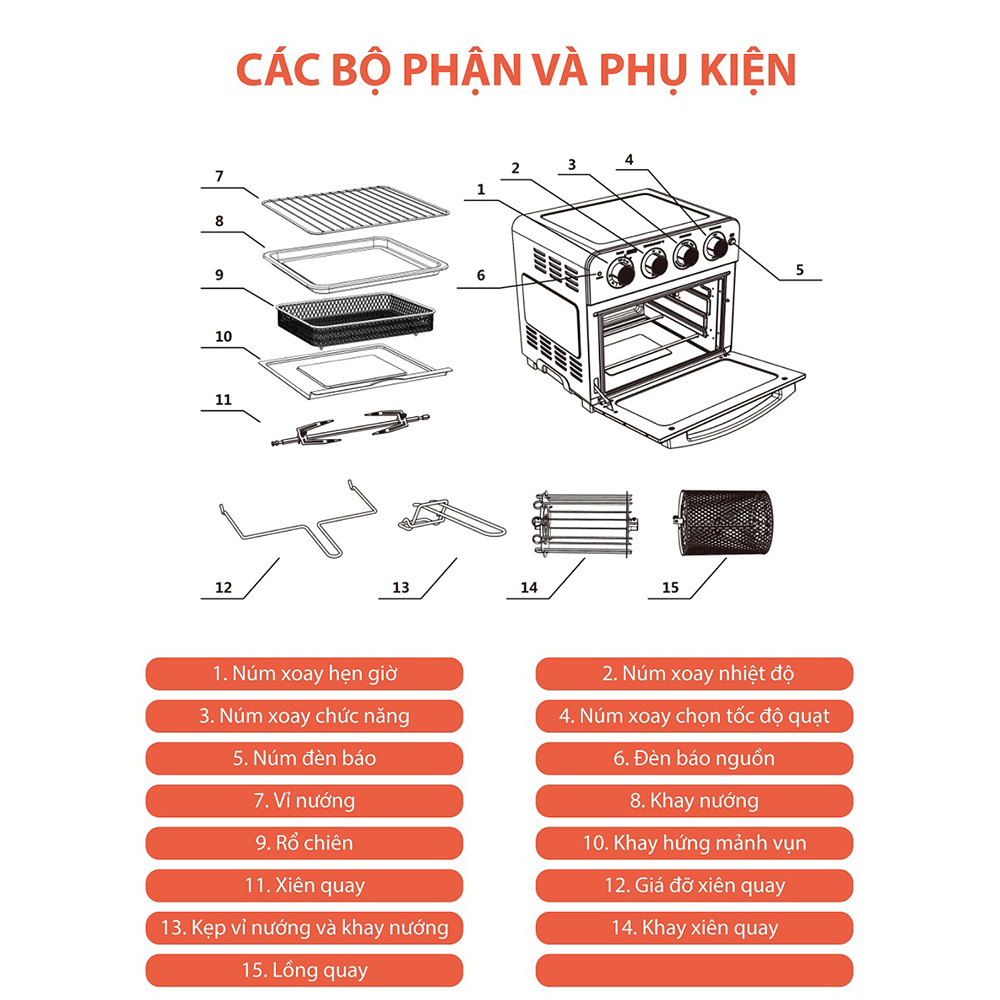 Lò nướng kiêm nồi chiên không dầu Unie Q37, công suất  1700W, dung tích 25L, hàng chính hãng