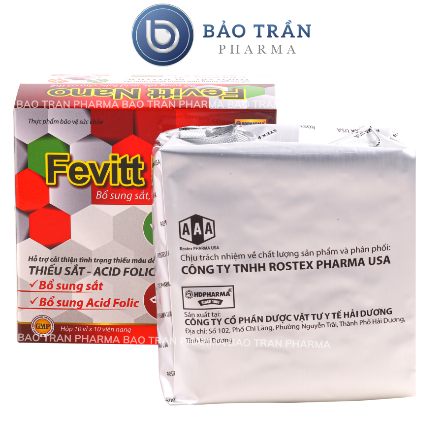 Viên uống bổ máu Fevitt Nano 4 mắt bổ sung Sắt, Acid Folic cho người thiếu máu - Hộp 100 viên
