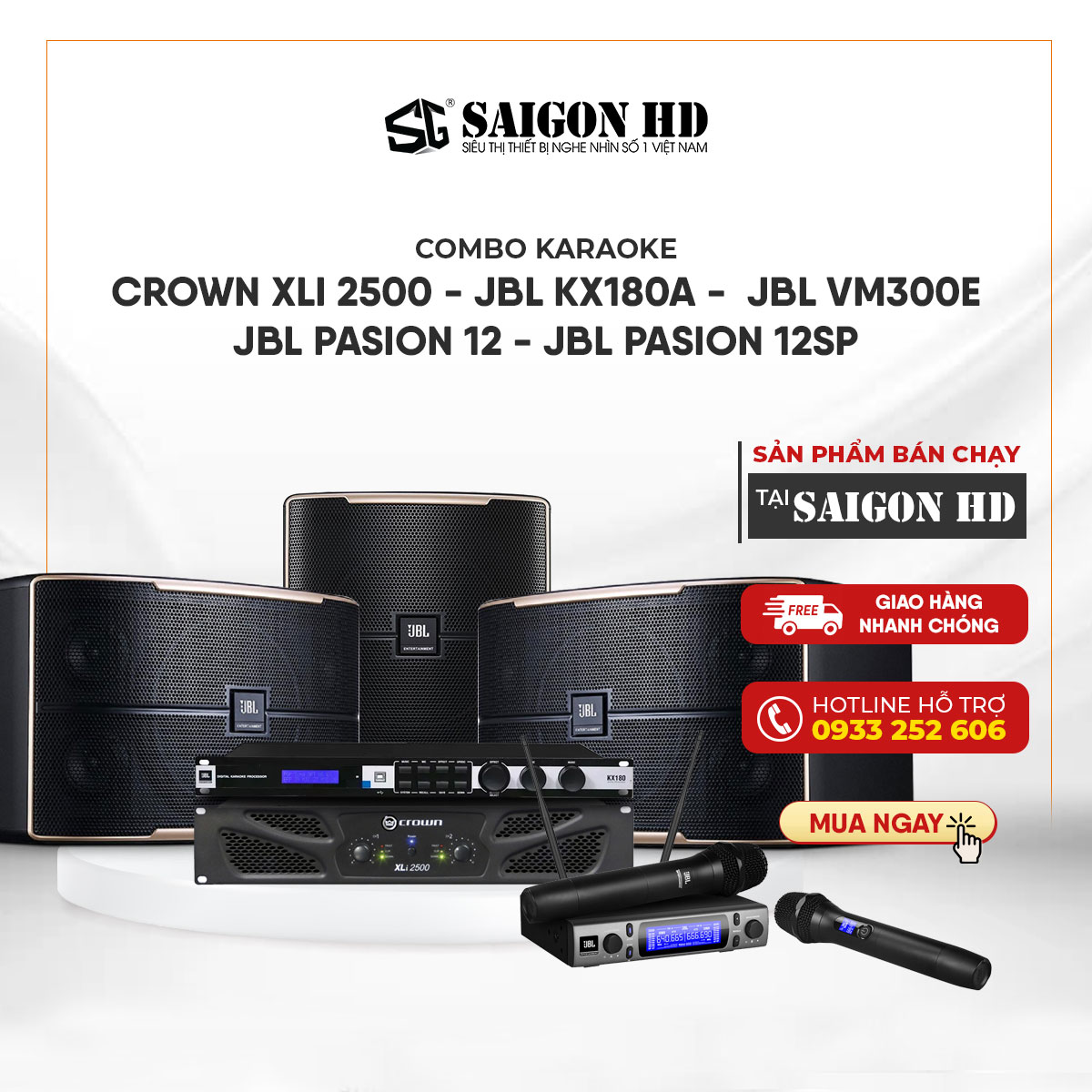 Dàn karaoke cao cấp CROWN XLI 2500 + JBL PASION 12 + JBL PASION 12SP + JBL VM300E + JBL KX180A - Hàng chính hãng, giá tốt