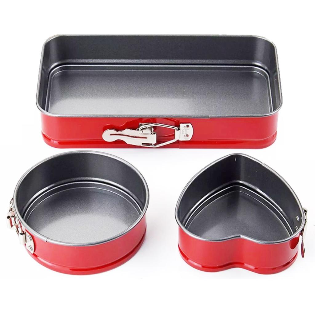 SẮC MÀU với Bộ Khuôn Gài Chống dính Hình TIM TRÒN CHỮ NHẬT. Khuôn Bánh Bông Lan KHUÔN GÀI ĐẾ RỜI Thép Carbon Không Dính