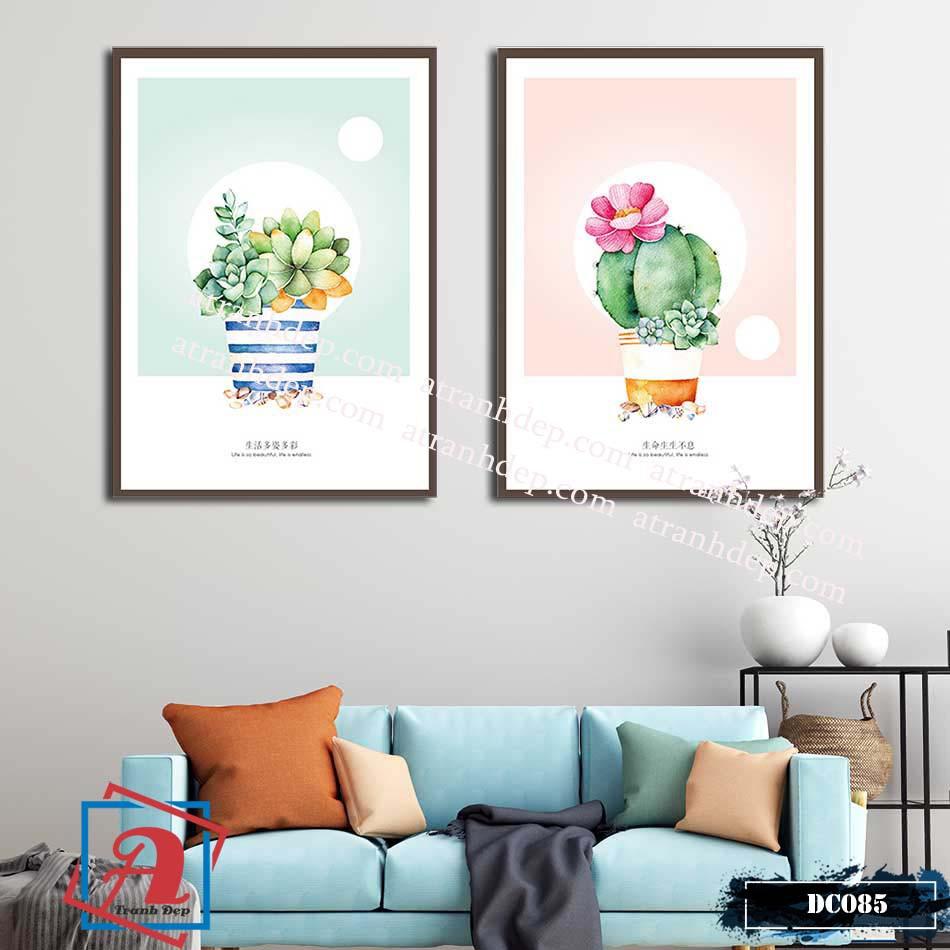 Bộ 2 tranh canvas treo tường Decor Xương rồng dễ thương – DC085
