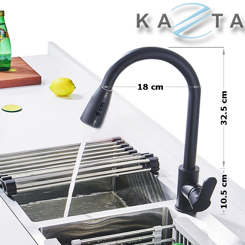 Vòi rửa bát nóng lạnh KAZTA KZ-DR01N đầu rút inox phủ nano kèm 2 dây cấp nước nóng lạnh