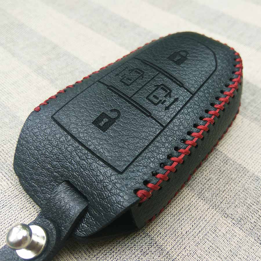 Bao da 4 nút chìa khóa smartkey cho xe hơi Peugeot Traveller (Đen)