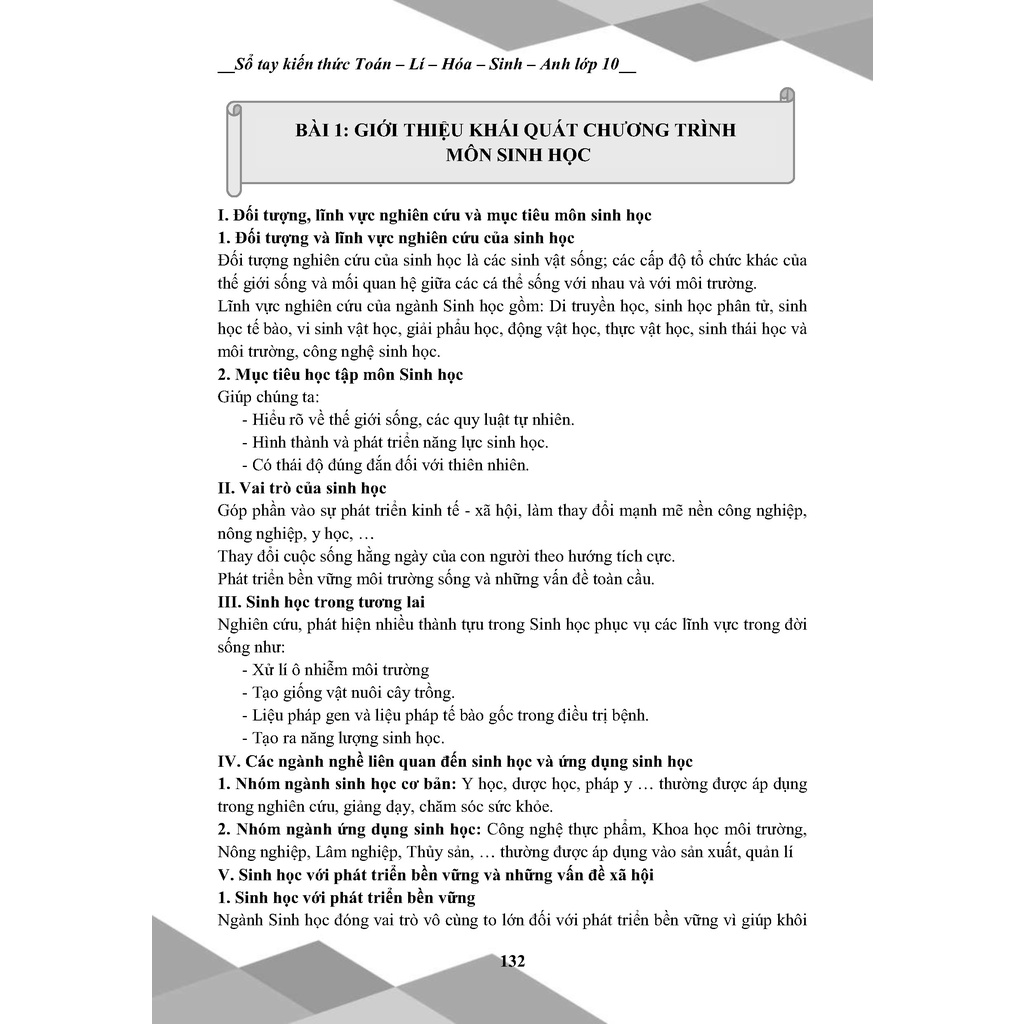 Sách- Sổ tay kiến thức toán lý hóa sinh anh lớp 10- Theo Chuẩn Chương Trình Kết nối tri thức