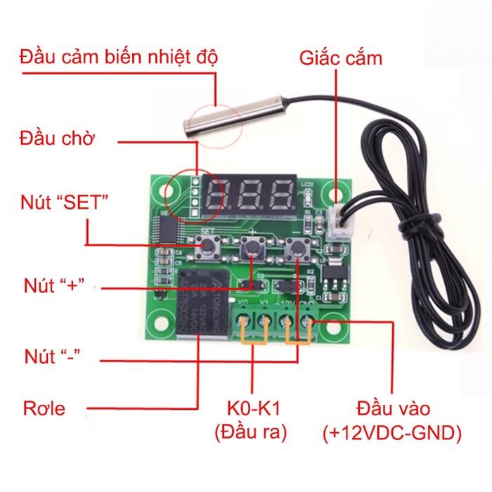 Mạch Cảm Biến Kiểm Soát Nhiệt Độ Ấp Trứng W1209 Relay 12VDC XH-W1209