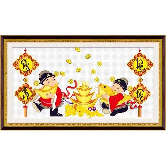 Tranh thêu chữ thập Phúc Lộc Thọ Tài DLH-222713