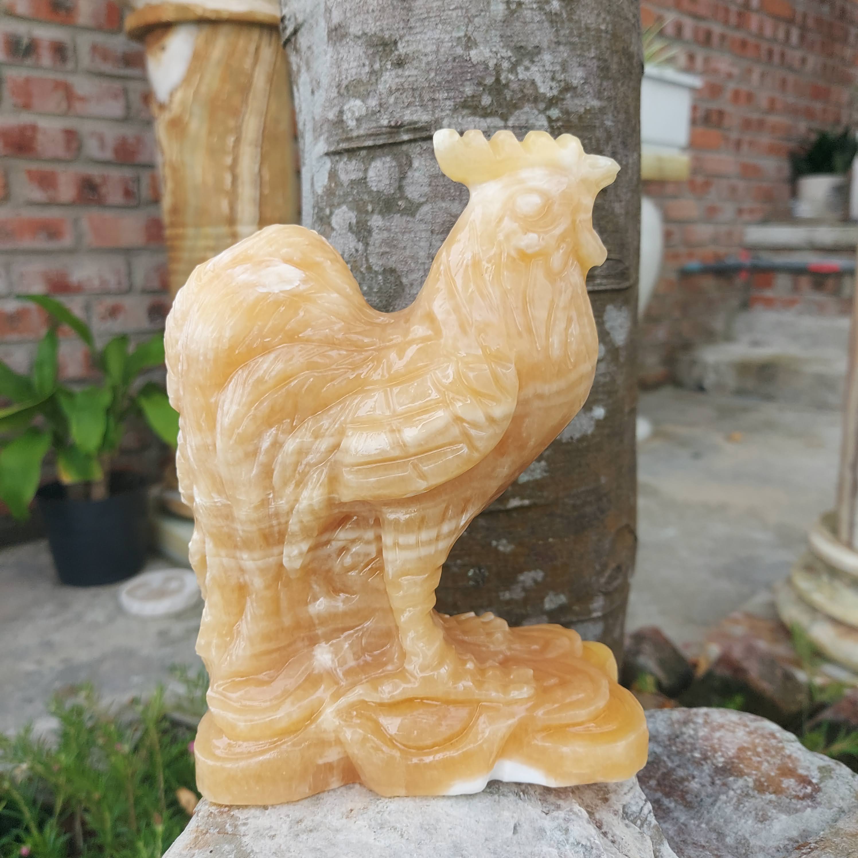 Tượng đá gà 12 con giáp phong thủy đá ngọc hoàng long 15cm đá Non Nước