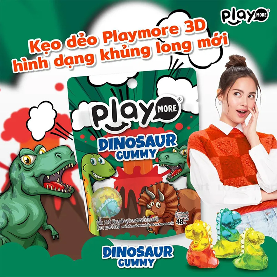 Hộp 8 Kẹo Dẻo Con Khủng Long Playmore 48g