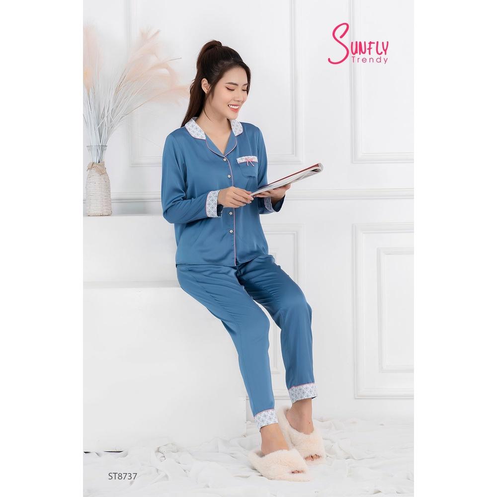 ST8737 BỘ PIJAMAS LỤA ÁO DÀI QUẦN DÀI