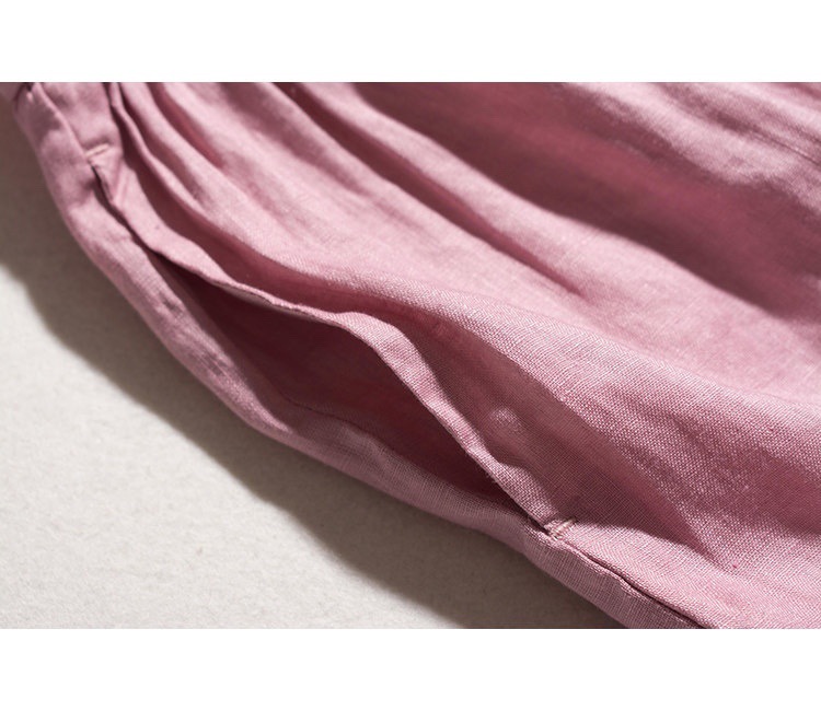 Đầm suông dáng babydoll ngắn tay thiết kế cổ sen mềm mại vải Linen thô cao cấp da158