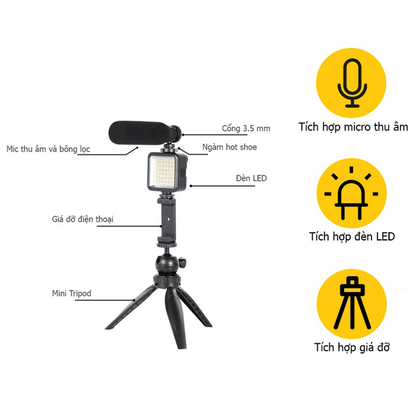 Maono AU-CM11PL – Bộ thiết bị Vlog cho điện thoại bao gồm mic thu âm và đèn LED - Hàng chính hãng