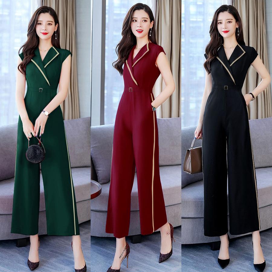 Jum dài ống suông cổ vest phối viền be kèm belt