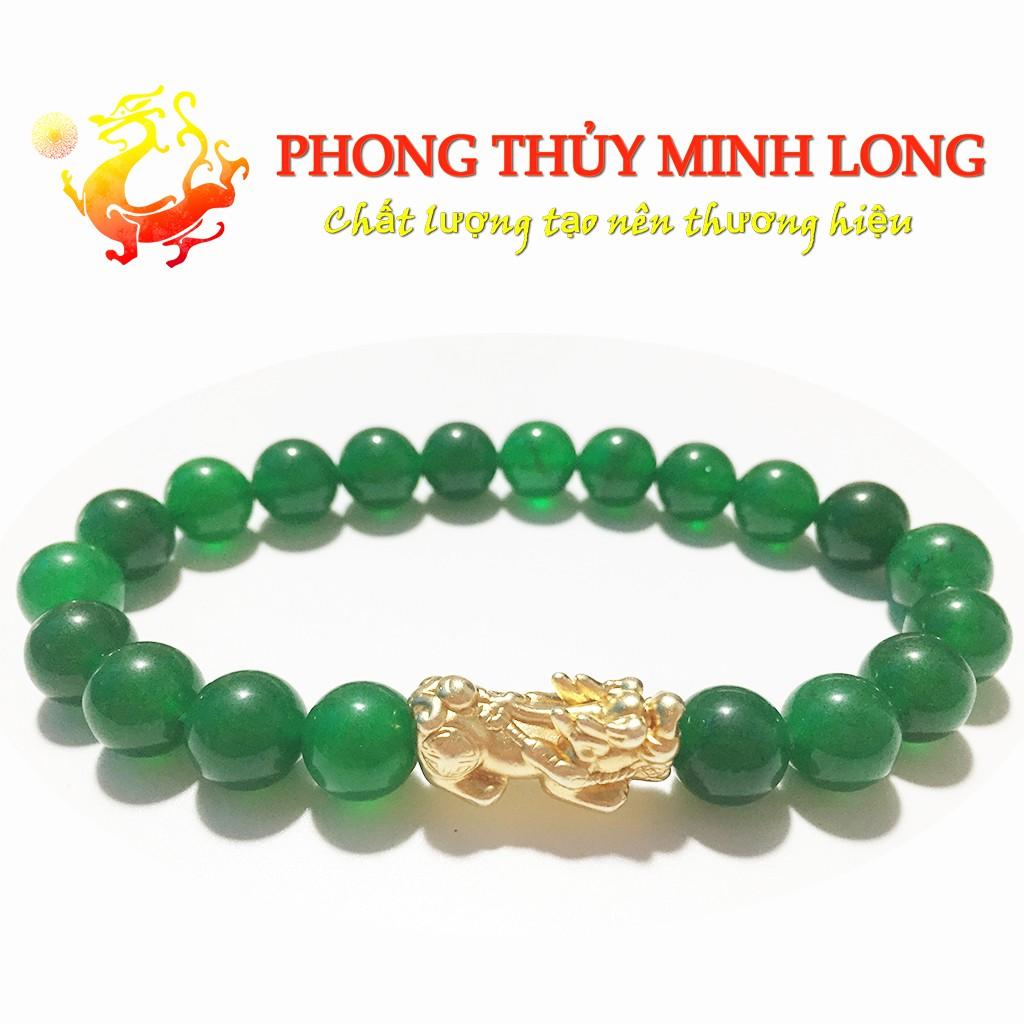 Vòng tay đá Mã Não Xanh chất lượng 3A mix tỳ hưu Vàng hợp với người mệnh Hỏa và Mộc
